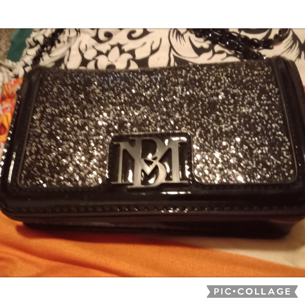 Badgley Mischka Small Black Glitter Crossbody New